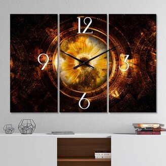 Designart 'Ancient Mayan Calendar Collage' Modern 3 Panels Large Wall CLock - 36 in. wide x 28 in. high - 3 panels