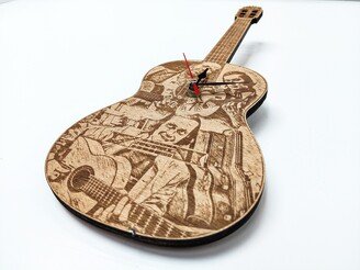 Paco De Lucia Inspired Wooden Guitar Wall Clock