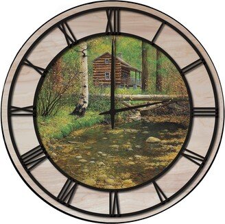 House & Homebody Co. Wall Clock with Natural Woodgrain Accent - Autumn Hideaway - Black Numbers - 24 x 24