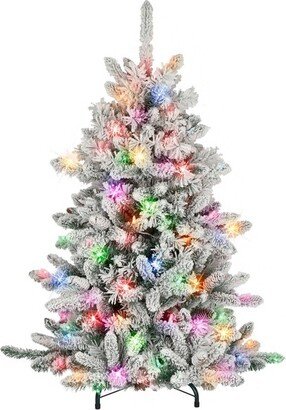 Puleo 4.5' Pre-Lit LED Flocked Bennington Fir Artificial Christmas Tree Multicolor Lights