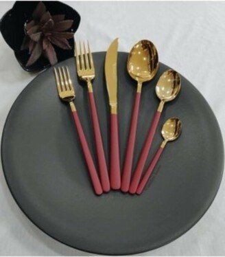 Burgundy Cutlery Set 24 Pieces Set, Tableware Gold Flatware & Home Gift