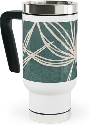 Travel Mugs: Palm Fronds Fan - Green Travel Mug With Handle, 17Oz, Green