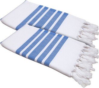 2pc Turkish Cotton Herringbone Pestemal Beach Towel Royal Blue/White