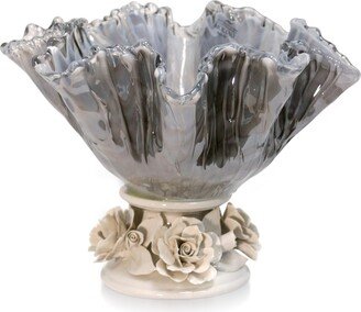 James Bowl W/Rose Base - Murano Glass Bowl on Porcelain Rose Base in Ombra Gray Color