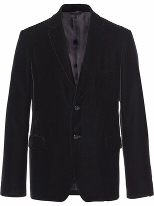 Single-Breasted Button-Front Velvet Blazer