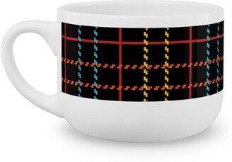 Mugs: Grid Plaid - Dark Multi Latte Mug, White, 25Oz, Black