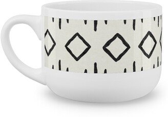 Mugs: Diamond Fall - Mud Cloth - Onyx On Bone - Mudcloth Farmhouse Tribal - Lad19bs Latte Mug, White, 25Oz, Beige