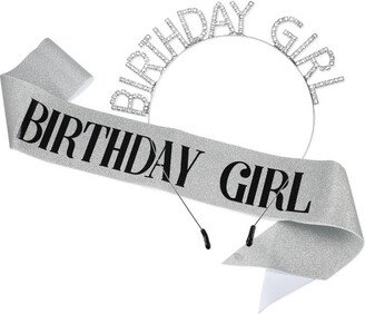 Unique Bargains Birthday Letter Sash Headband Silver Tone White Black