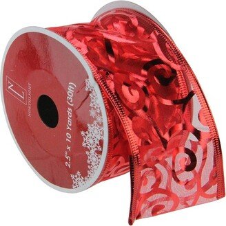 Northlight Swirls of Red Christmas Wired Craft Ribbon 2.5