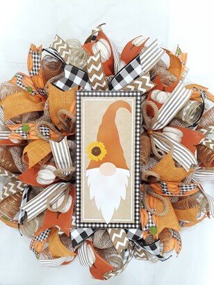 Fall Burlap Wreath, Fall Gnome Wreaths For Front Door, Thanksgiving Door Wreath, Buffalo Check