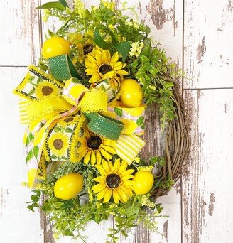 Lemon Wreath For Front Door, Sunflower Mother's Day, Kitchen Decor, Summer Decor