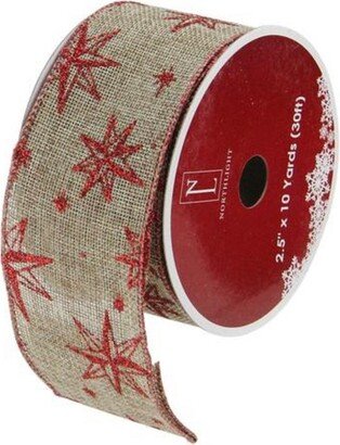 Northlight Red and Beige Star Wired Christmas Craft Ribbon 2.5
