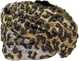 Women's Gold / Silver Metallic Leopard Print Turban Headband M / 57