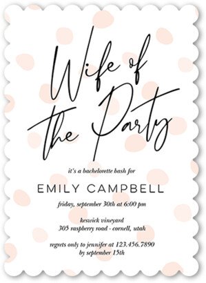 Bachelorette Party Invitations: Wife Of The Party Bachelorette Party Invitation, Beige, 5X7, Pearl Shimmer Cardstock, Scallop