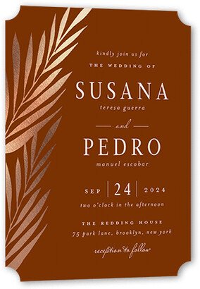 Wedding Invitations: Brilliant Pampas Wedding Invitation, Brown, Rose Gold Foil, 5X7, Matte, Signature Smooth Cardstock, Ticket