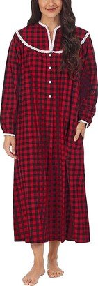 Lanz of Salzburg Classic 50 Open Neck Gown (Black/Red Buffalo Check) Women's Pajama