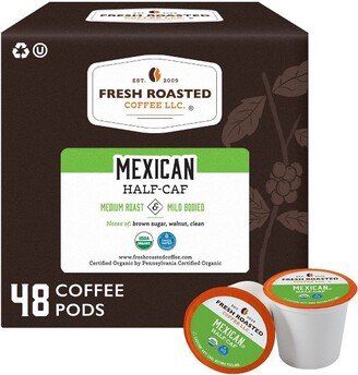 Fresh Roasted Coffee - Organic Mexican SW Half Caf Medium Roast Single Serve Pods - 48CT