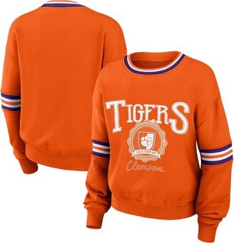 Women's Wear by Erin Andrews Orange Distressed Clemson Tigers Vintage-Like Pullover Sweatshirt