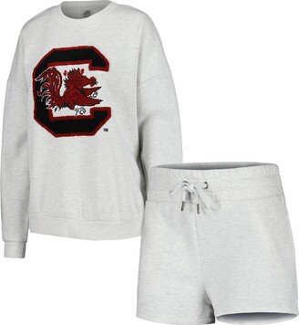 Women's Gameday Couture Ash South Carolina Gamecocks Team Effort Pullover Sweatshirt and Shorts Sleep Set