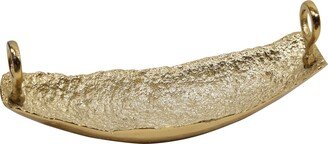 Gold Boat Shaped Dish with Hammered Finish and Modern Shaped Handles