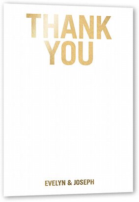 Wedding Thank You Cards: Simple Thankfulness Thank You Card, Yellow, Gold Foil, 5X7, Matte, Personalized Foil Cardstock, Square