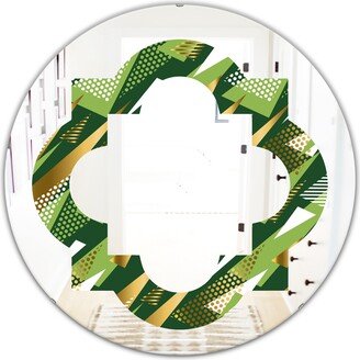 Designart 'Triangular Gold and Green Design I' Printed Modern Round or Oval Wall Mirror - Quatrefoil