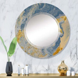 Designart 'Brown And Blue Marble Waves' Printed Modern Wall Mirror