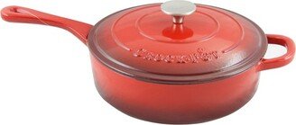 Artisan Enameled 3.5 Quart Cast Iron Deep Sauté Pan With Self Basting Lid in Scarlet Red