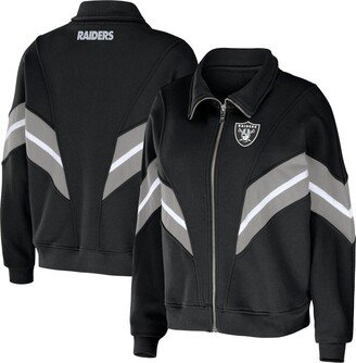 Women's Wear by Erin Andrews Black Las Vegas Raiders Yarn Dye Stripe Full-Zip Jacket