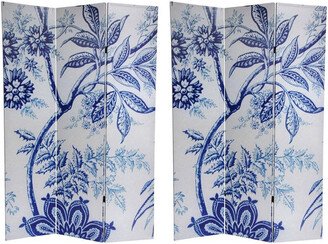 Handmade 6' Canvas Blue Floral Room Divider