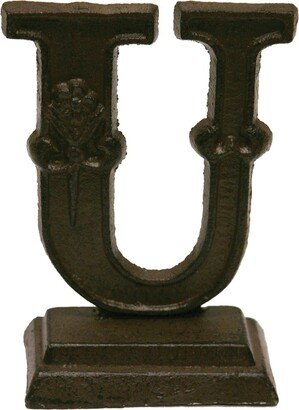 Iron Ornate Standing Monogram Letter U Tier Tray Tabletop Figurine 5 Inches - Brown