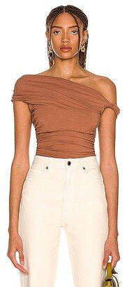 Hilma Twist Sleeve Bodysuit in Tan