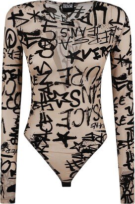 Tulle Print Flock Graffiti Bodysuit