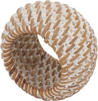 Saro Lifestyle Rustic Napkin Rings With Woven Rattan Design, (Set of 4), White