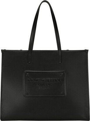 Calfskin shopper with raised logo