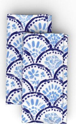 Cloth Napkins: Scalloped Blue Mix Cloth Napkin, Longleaf Sateen Grand, Blue