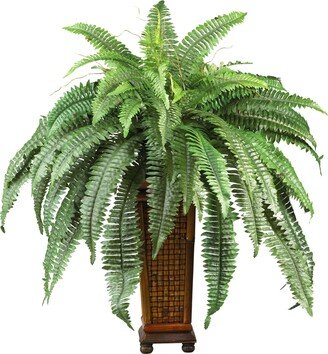 Boston Fern w/ Wood Vase Silk Plant