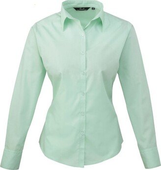 Premier Premier Womens/Ladies Poplin Long Sleeve Blouse / Plain Work Shirt (Aqua)