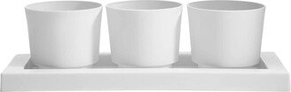 Trio Flight 3 Planter Pots w/ Saucer Tray Casper White, 14 inches