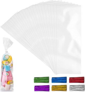 SC-TB-TTCP-MXC3X11-200P 200 Pack Cellophane Candy Bags Thick Plastic with Ties for Gift Bags Clear for Candy, Cookies and Cakes 5x11