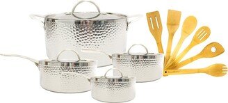 Vintage Tri-Ply 18/10 Stainless Steel 13 Pieces Cookware Set, Hammered