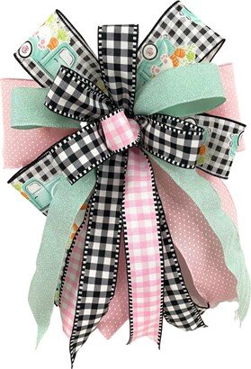 Easter Bunny Bow For Lantern, Buffalo Check Bow, Attachment, Butt Wreath Attachment