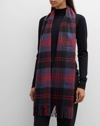 Blue Tartan Wide Cashmere Scarf