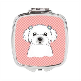 BB1208SCM Checkerboard Pink Maltese Compact Mirror, 2.75 x 3 x .3 In.