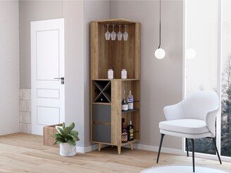 FM Furniture Ziton Corner Bar Cabinet with 3 External Shelves, 2 Drawers, Glass Rack, 4 Wine Compartments and 4 Legs - N/A