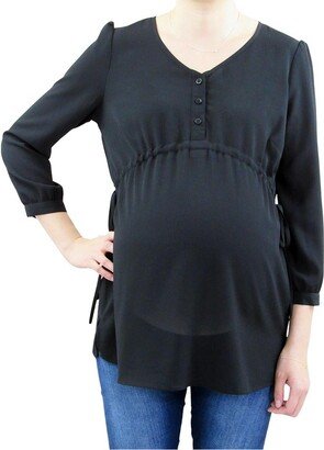 Indigo Poppy 3/4 Sleeve Button Front Babydoll Maternity Top