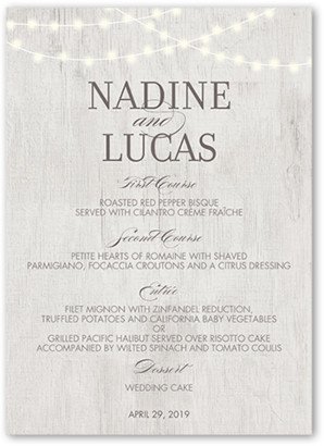 Wedding Menu Cards: Romantic Evening Wedding Menu, Grey, 5X7 Flat Menu, Luxe Double-Thick Cardstock, Square