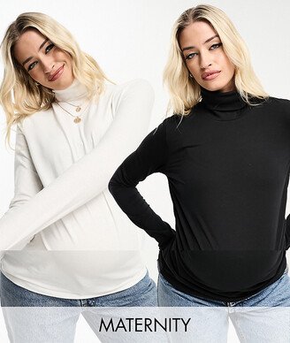 Threadbare Maternity 2 pack high neck long sleeve top in black and white