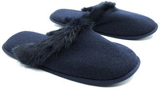 Ladies Slippers With Rabbit Fur Trim On Top-AC