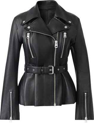 Abigail Calfskin Biker Jacket With Peplum